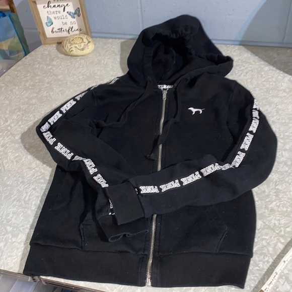 PINK Victoria's Secret Jackets & Blazers - Pink Victoria’s Secret black zip up hoodie used size XS has some pilling.